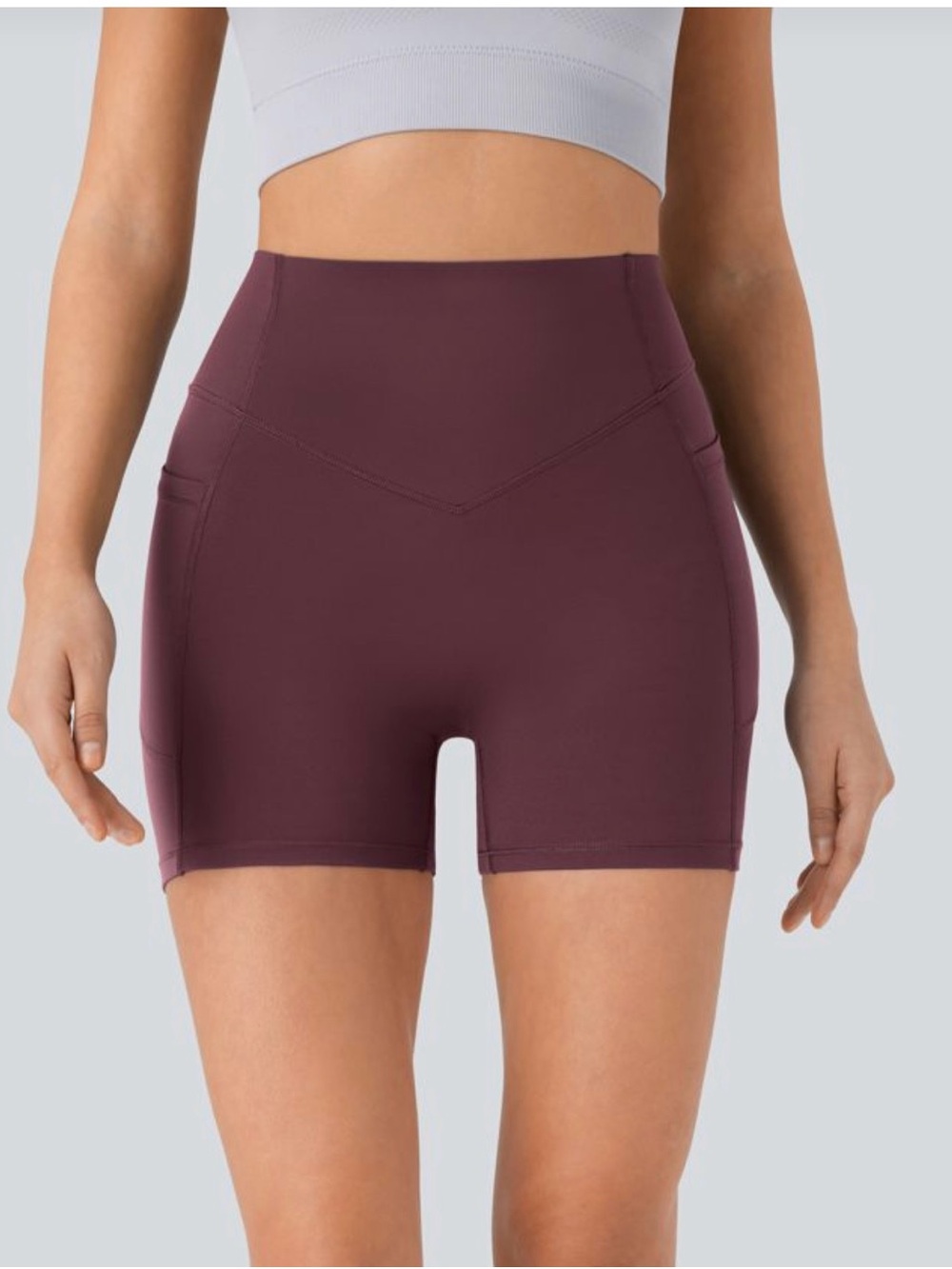 HALARA High-Waist Bike Shorts with Side Pockets - Plum